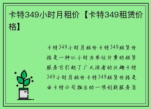 卡特349小时月租价【卡特349租赁价格】